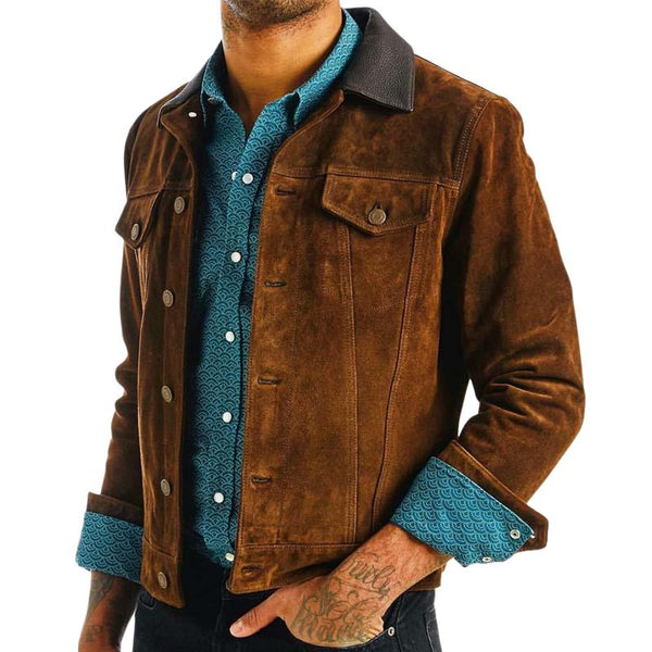 Men's Classic Casual Lapel Paneled Leather Suede Jacket 52561390K