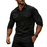 Men's Classic Casual Slim Fit Multi-Pocket Cotton Long Sleeve POLO Shirt 31542485K