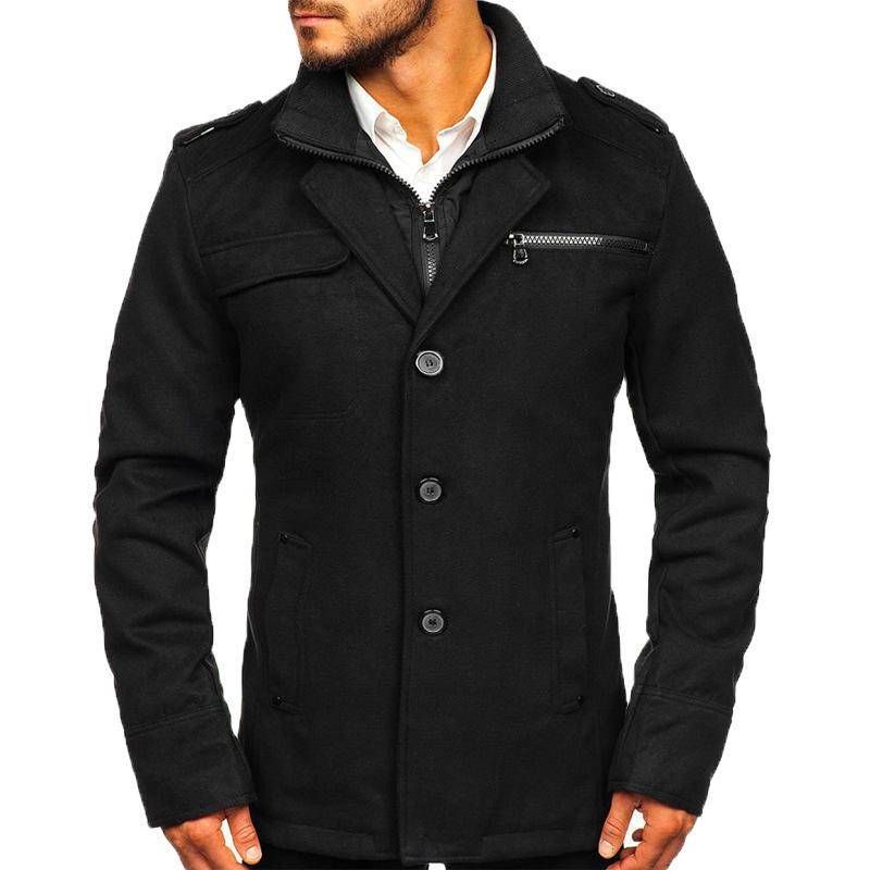 Men's Solid Double Layer Collar Single Breasted Casual Coat 74589024Z
