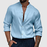Men's Solid Stand Collar Long Sleeve Casual Shirt 80402333Z