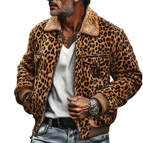 Men's Retro Leopard Plush Stitching Jacket Coat 50212433Y