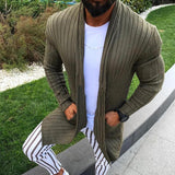 Men's Retro Casual Solid Color Striped Knit Cardigan 39949340TO