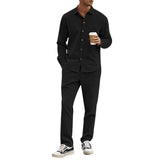 Men's Casual Corduroy Lapel Long-sleeved Shirt and Trousers Set 55408423F