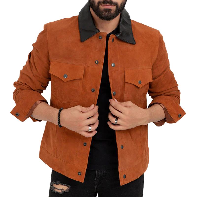 Men's Casual Suede Leather Lapel Single-breasted Slim-fit Jacket 64263645M