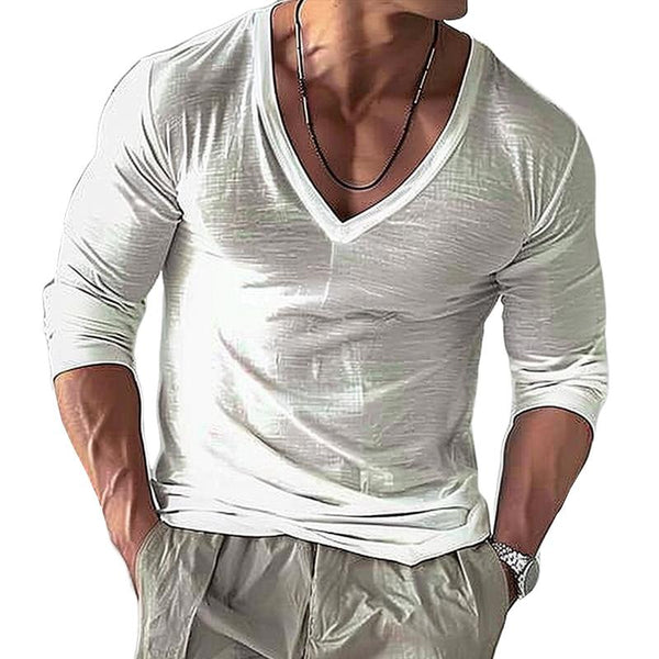 Men's Casual Cotton Blend V-Neck Slim Fit Long Sleeve T-Shirt 32605340M