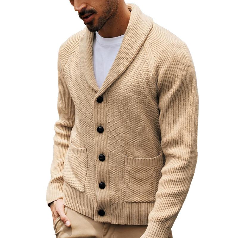 Men's Solid Color Casual Long Sleeve Lapel Knitted Cardigan 92167275X