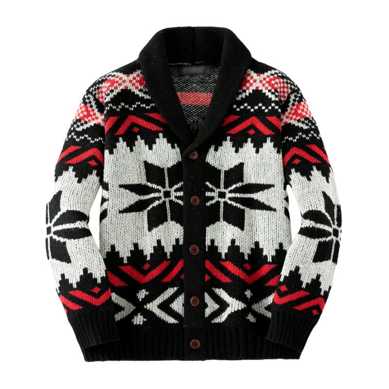 Men's Vintage Christmas Jacquard Lapel Single Breasted Knit Cardigan 66875790M