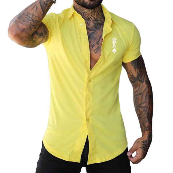 Men's Casual Simple King K Lapel Short Sleeve Shirt 95284991TO