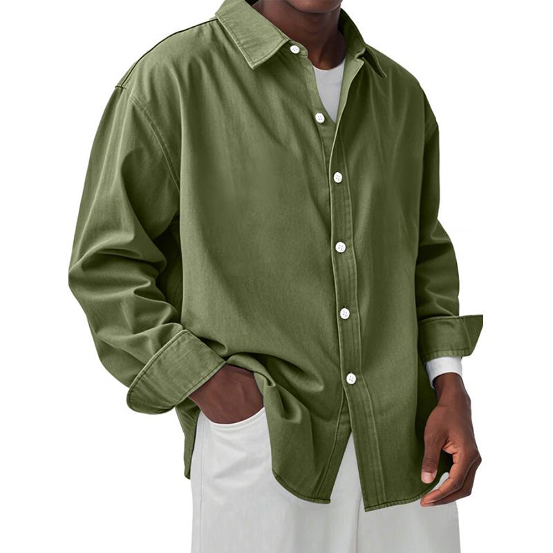 Men's Solid Color Lapel Long Sleeve Casual Shirt 20644646Z