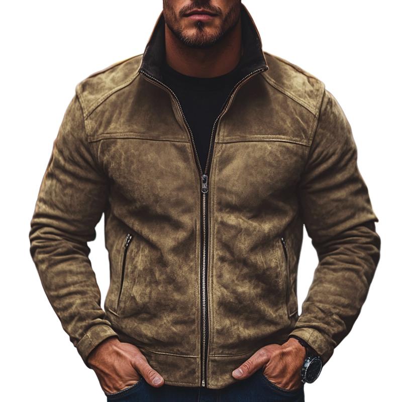 Men's Vintage Casual Suede Lapel Zipper Jacket 59521444TO