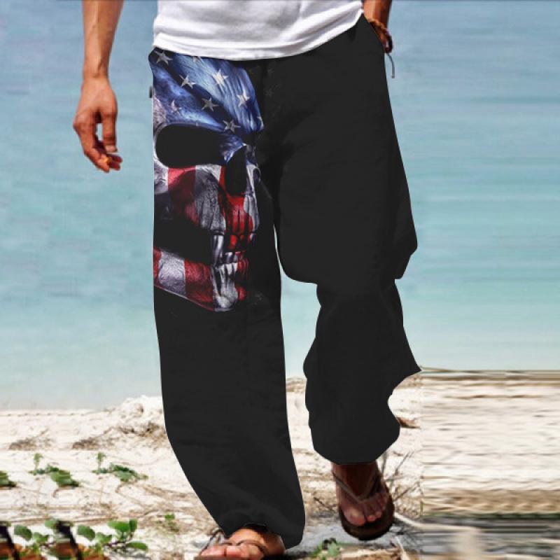 Men's Casual Flag Print Independence Day Loose Pants 78870763M
