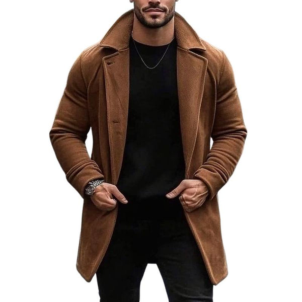 Men's Solid Color Casual Button Mid-length Coat 12740142X