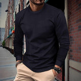 Men's Casual Solid Color Round Neck Jacquard Long Sleeve T-Shirt 58472549M