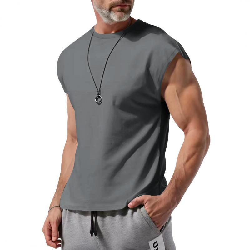 Camiseta sin mangas holgada con cuello redondo y mezcla de algodón informal para hombre 23771862M