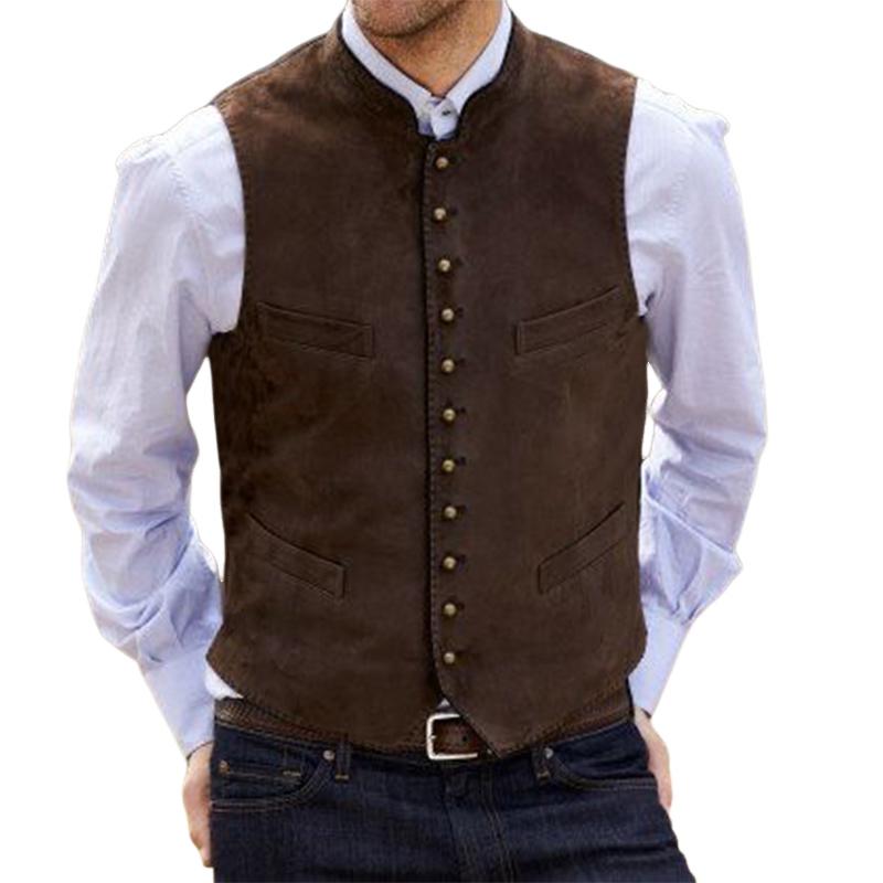 Men's Vintage Brown Suede Button Down Vest 72910923U