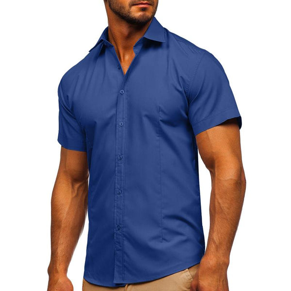 Men's Solid Slim Lapel Short Sleeve Business Casual Shirt 57976358Z