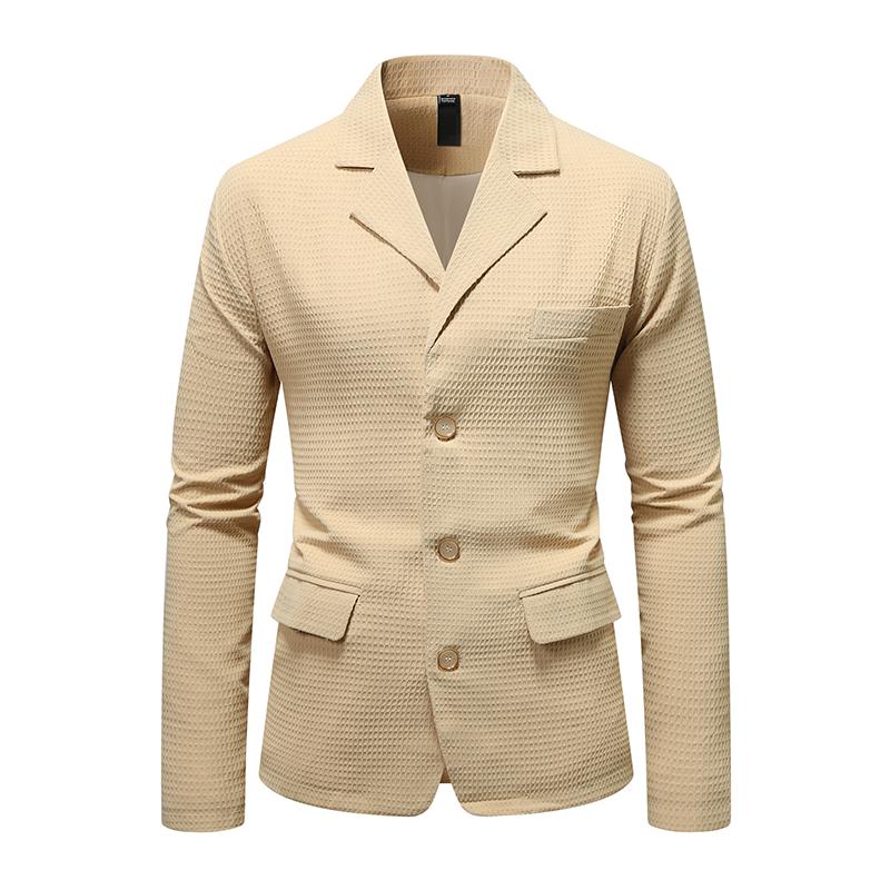 Blazer ajustado de un solo pecho con solapa con muesca y diseño de gofre de color liso para hombre 06434390Z