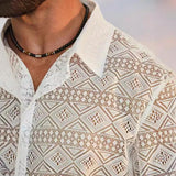Men's Fashion Lace Lapel Short Sleeve Casual Shirt 21742292Z