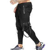 Men's Solid Multi-pocket Elastic Waist Cargo Pants 13183648Z