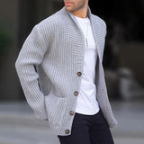 Men's Solid Lapel Long Sleeve Single Breasted Knit Cardigan 02144125Z