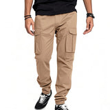 Men's Solid Color Elastic Waist Multi-pocket Cargo Pants 75494864Z