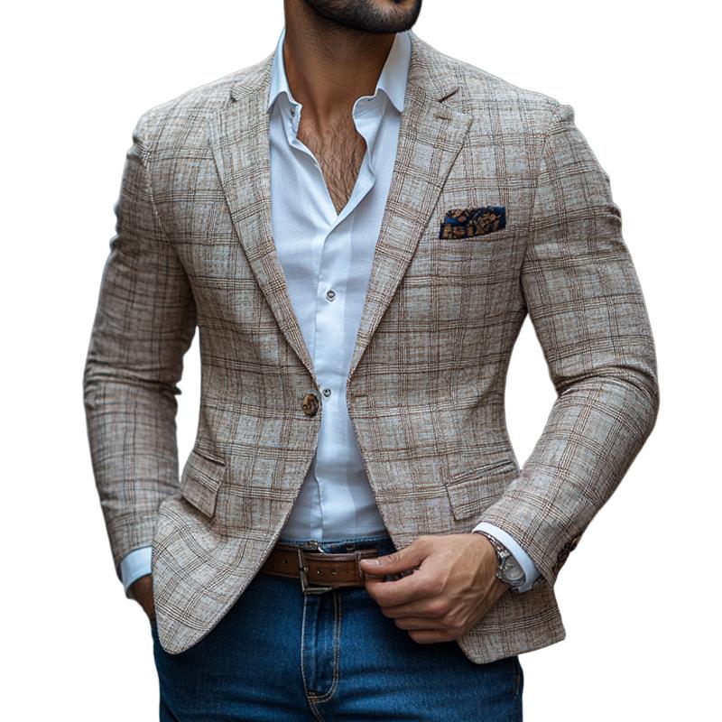 Men's Fashion Retro Checked Notch Lapel One Button Casual Blazer 26202808Z