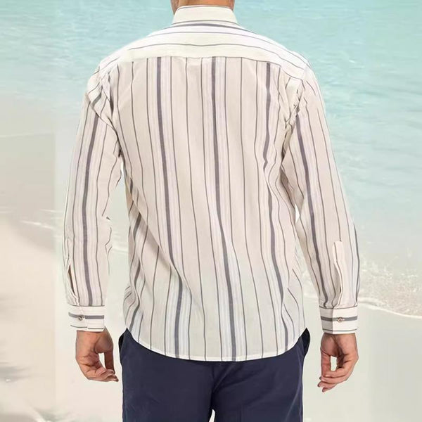 Men's Stripe Print Chest Pocket Long Sleeve Shirt 18939263Y