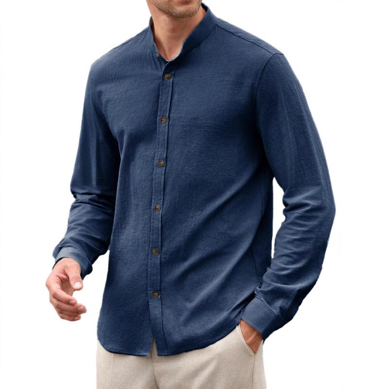 Men's Casual Solid Color Stand Collar Long Sleeve Shirt 13279136Y