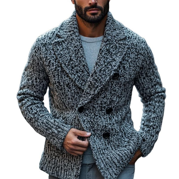 Men's Vintage Mixed Color Double Breasted Lapel Knit Cardigan 82865420Y