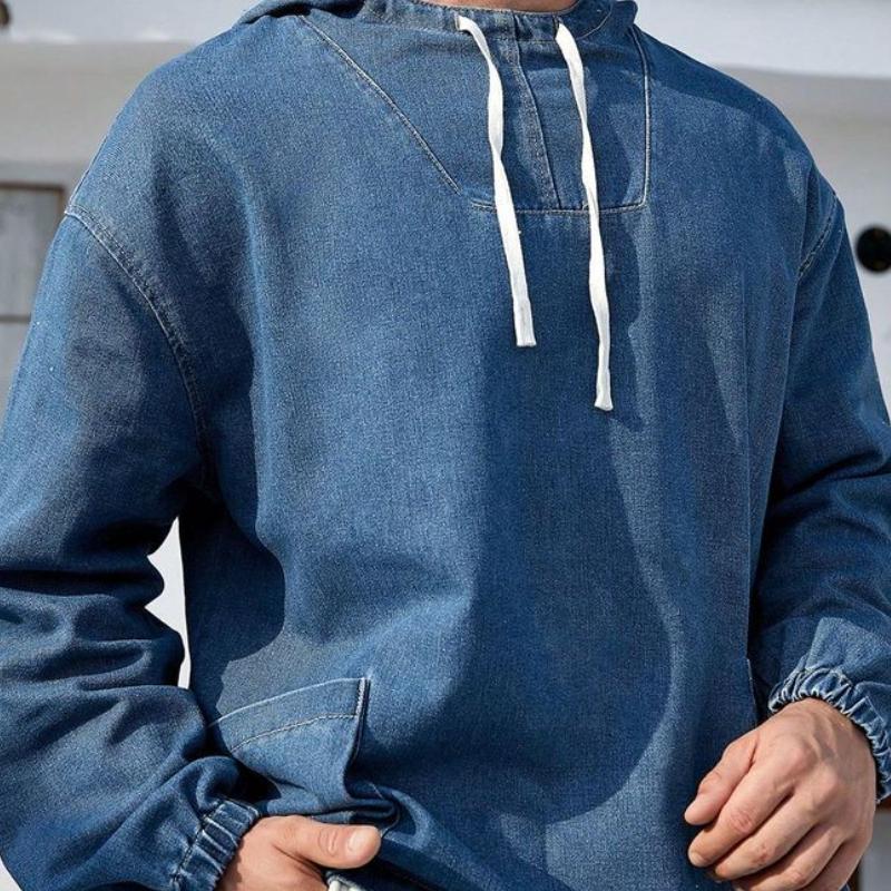 Men's Casual Denim Long Sleeve Hoodie 83444535F