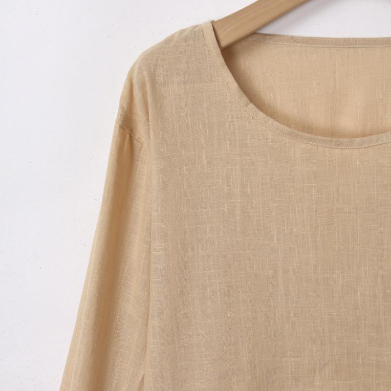 Men's Solid Loose Round Neck Long Sleeve Linen T-shirt 57497281Z