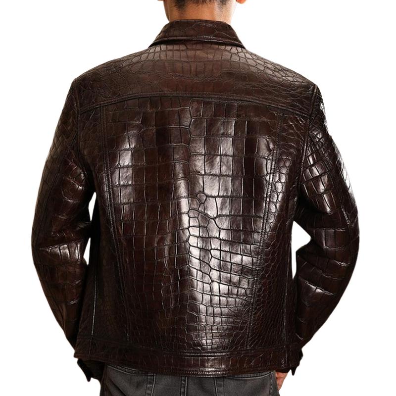 Men's Casual Lapel Croc-effect Leather Jacket 97266096F