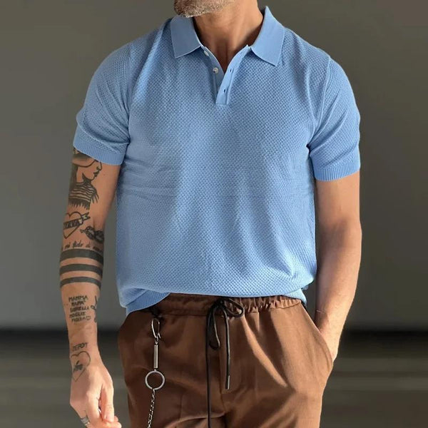 Men's Solid Lapel Short Sleeve Polo Shirt 76443201Z