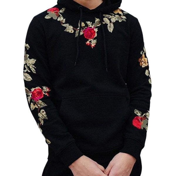 Men's Retro Casual Floral Pocket Hoodie 63110881TO