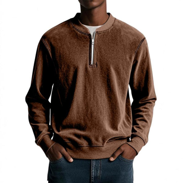 Men's Casual Solid Color Half Zip Loose Pullover Sweatshirt 90756886M