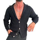 Men's Fashion Solid Color Lapel Single Breasted Knit Cardigan 39746687Z