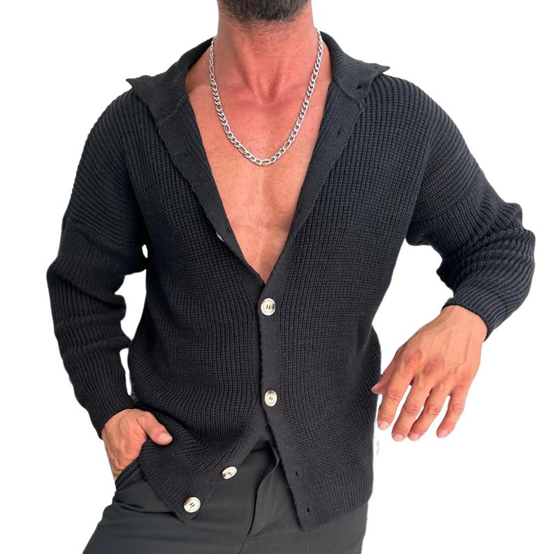 Men's Fashion Solid Color Lapel Single Breasted Knit Cardigan 39746687Z