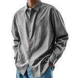 Men's Solid Loose Lapel Long Sleeve Casual Shirt 29880781Z