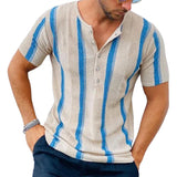 Men's Casual Henley Collar Contrast Stripe Short Sleeve T-Shirt 26499254M