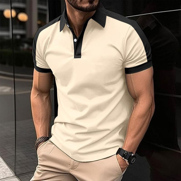 Men's Casual Color Block Lapel Short Sleeve Polo Shirt 47127845M