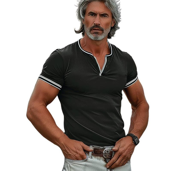 Men's Colorblock V-neck Slim Fit Short Sleeve T-shirt 10658763Y