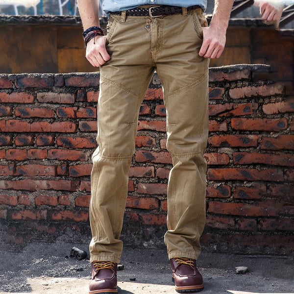 Men's Solid Loose Straight Stitching Cotton Cargo Pants 80913049Z