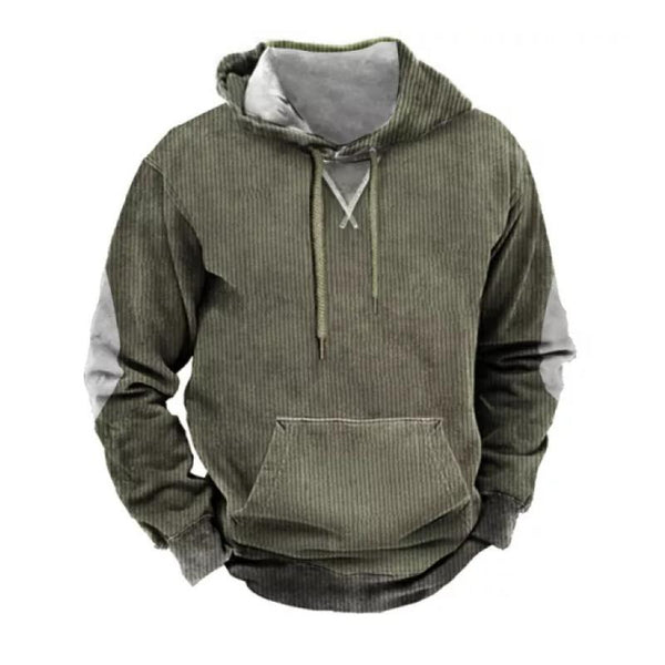 Men's Vintage Corduroy Stitching Hooded Sweatshirt 59888529Y