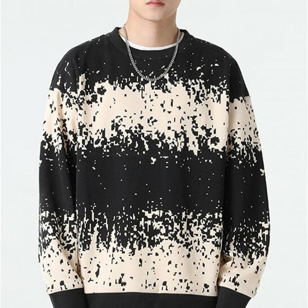 Men's Fashion Contrast Striped Loose Round Neck Sweatshirt 51420936M