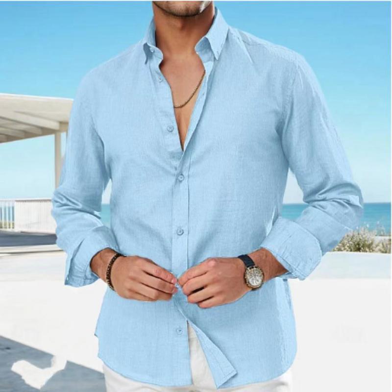 Men's Solid Long Sleeve Lapel Shirt 30109723Y