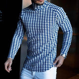 Men's Retro Casual Houndstooth Print Turtleneck Long Sleeve T-Shirt 94201150TO