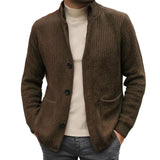 Men's Solid Color Stand Collar Knitted Cardigan 07366306X