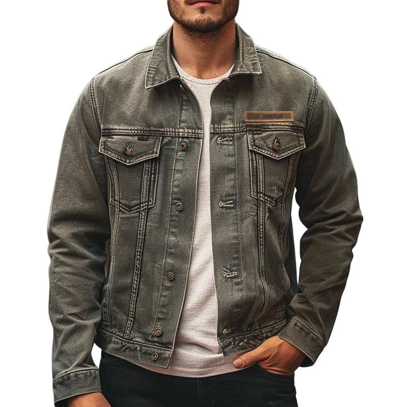 Men's Vintage Single Breasted Lapel Denim Jacket 39683246X