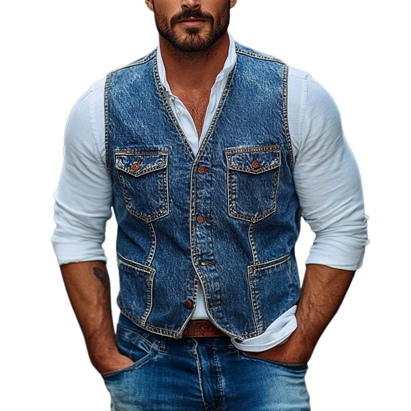 Men's Classic Western Style Slim Fit Denim Vest 57831484K