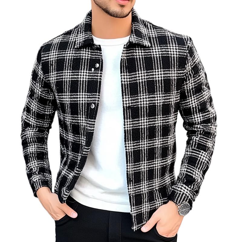 Men's Casual Plaid Lapel Shirt 58730251X